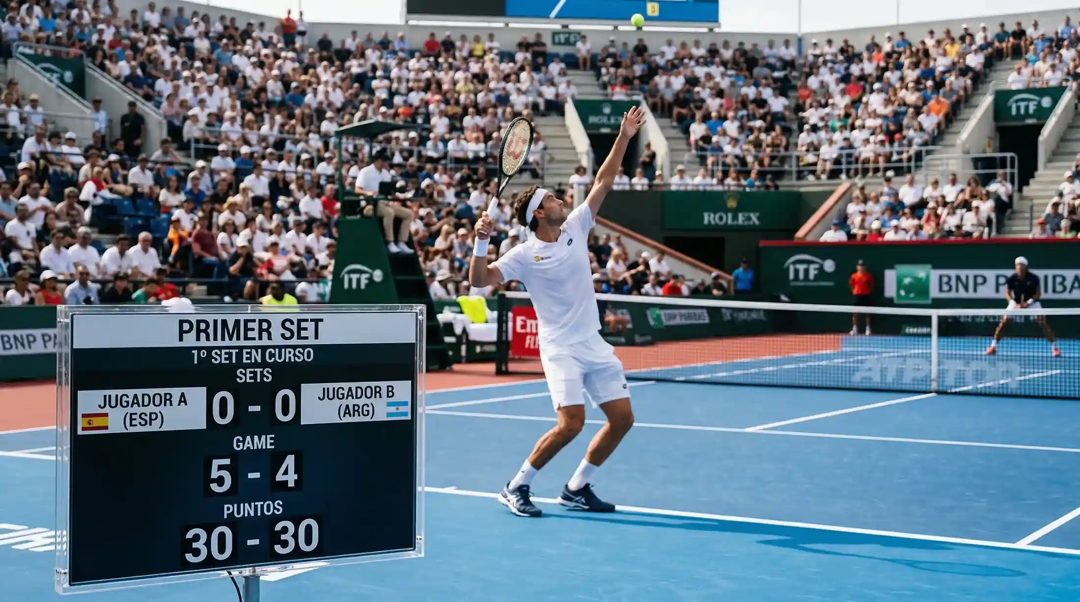 Marcador de tenis mostrando el primer set de un partido