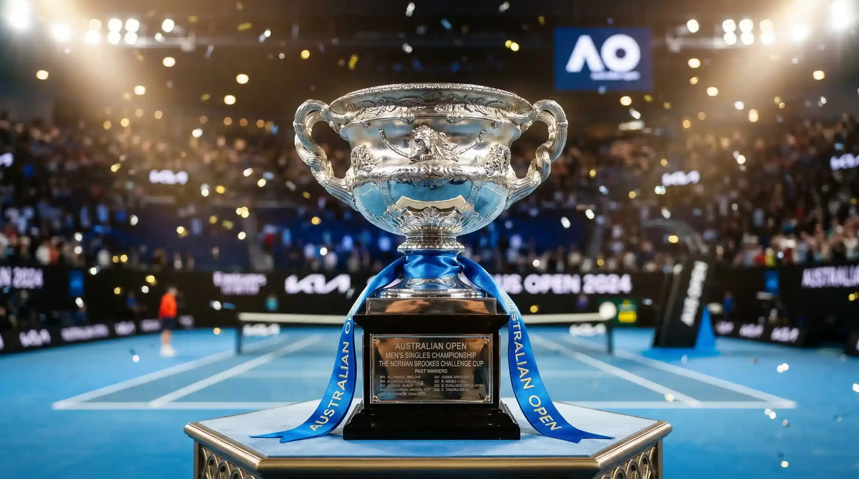 Trofeo del Australian Open con billetes representando el prize money