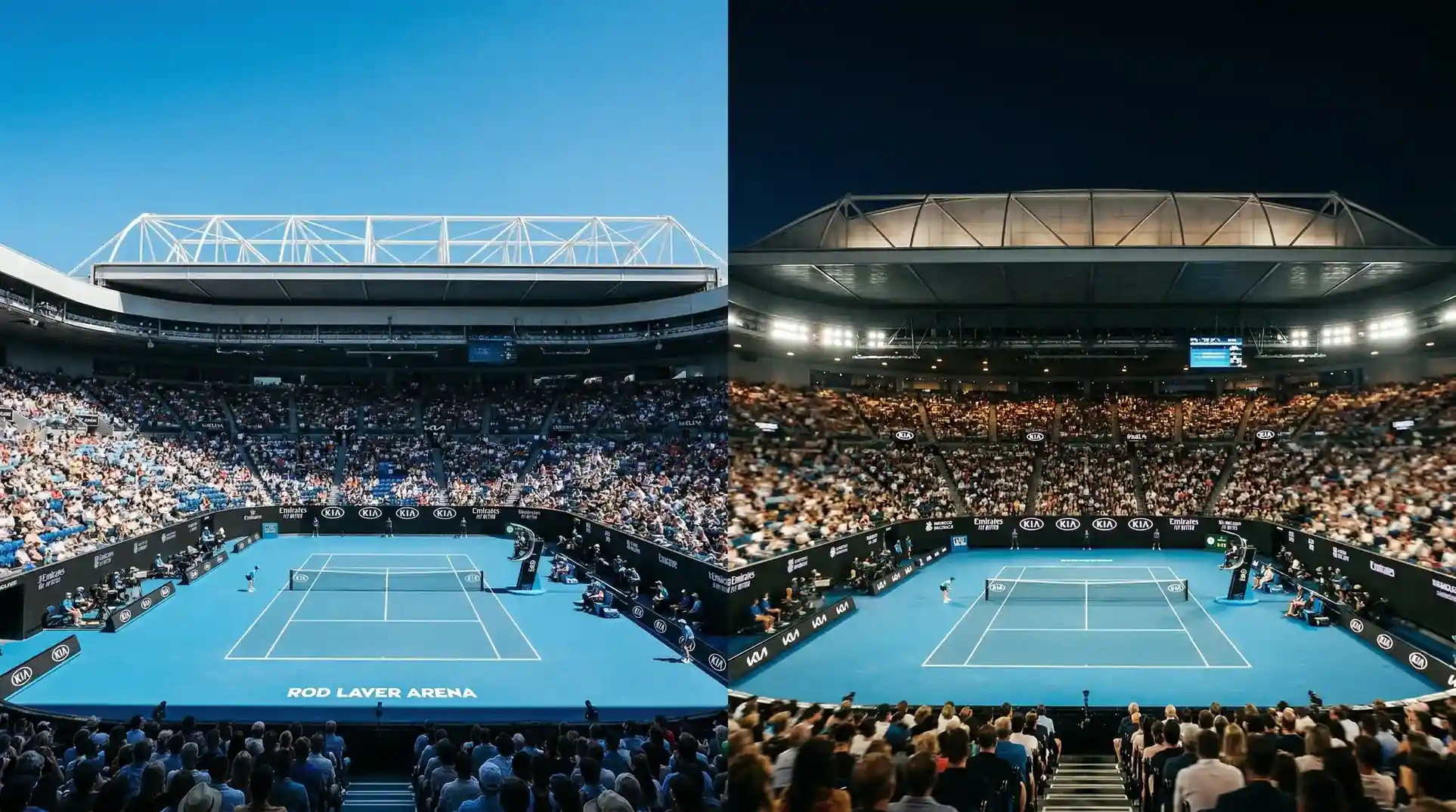 Rod Laver Arena iluminado durante la sesión nocturna del Australian Open